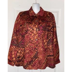 CHICO Womens Jacket Shirt Multicolored Orange, Size 0 (Small) Lightweight EUC